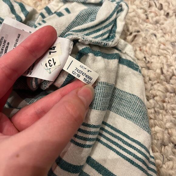 American Eagle Striped Button Front Tie Short Sleeve Shirt Sz XXS Green White - Picture 3 of 8